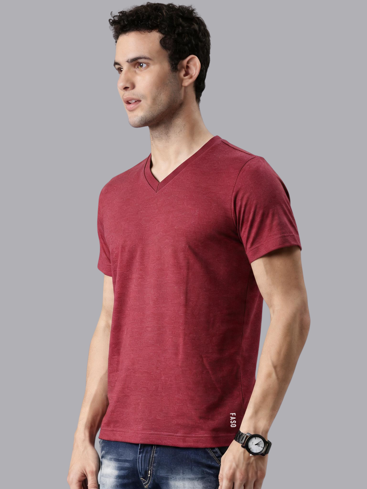 FASO Men’s Soft Cotton V-Neck T-Shirt
