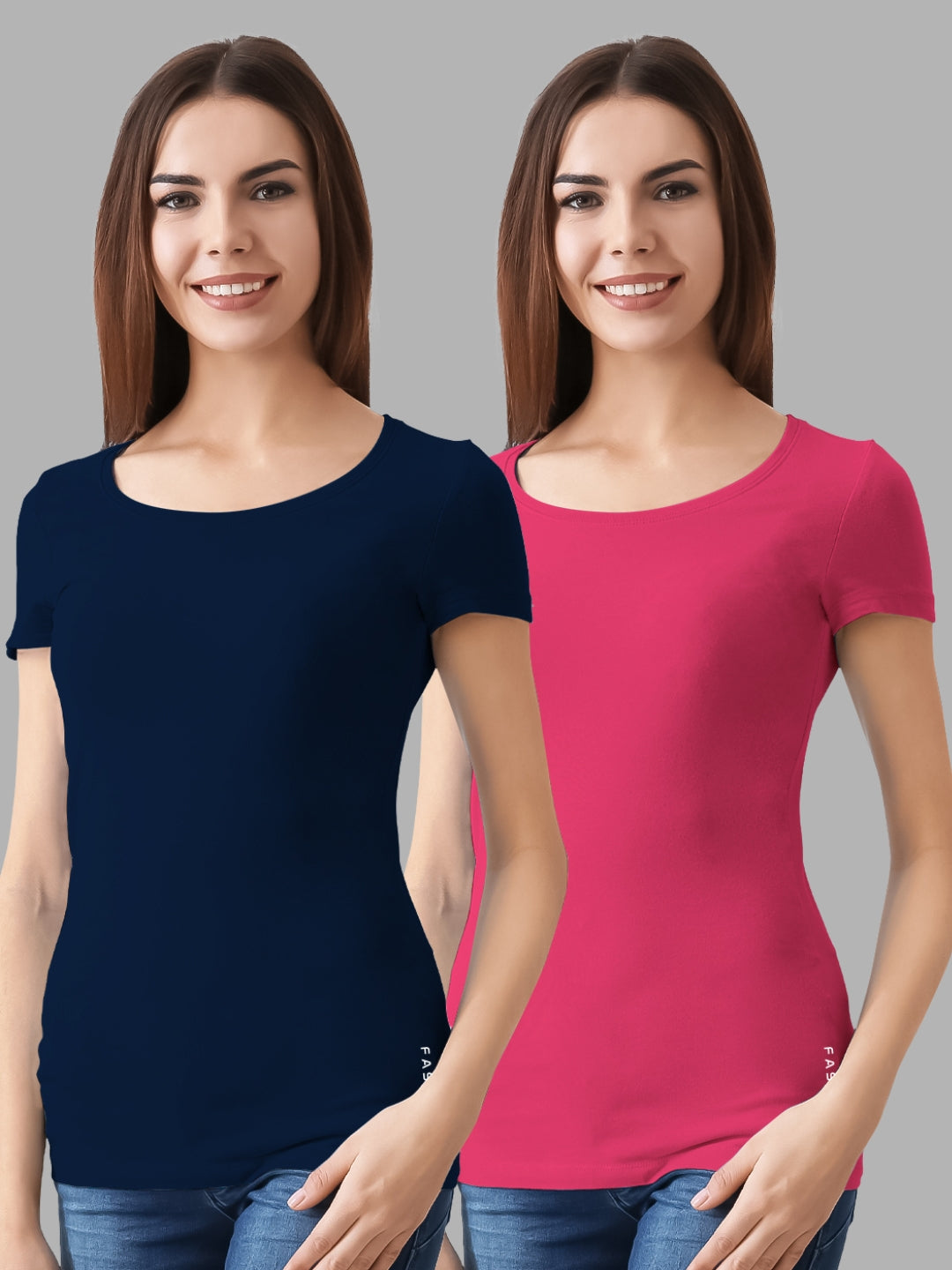 FASO Women’s Cotton Round Neck T-shirt (Pack of 2)