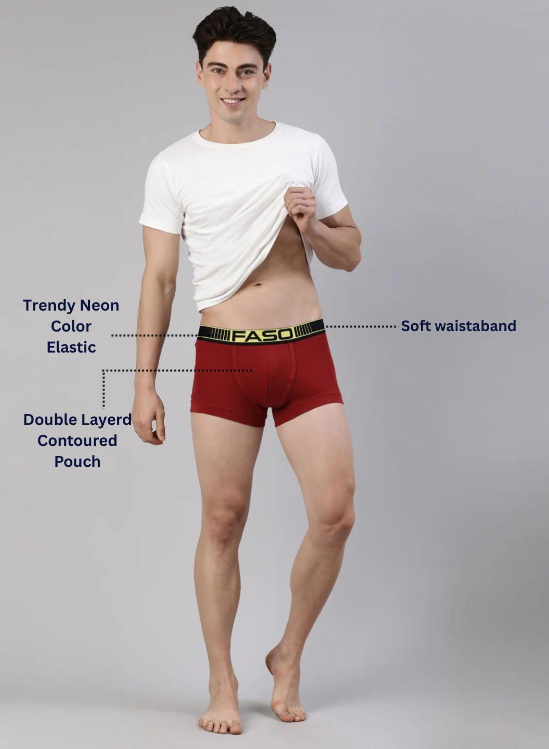 Faso Men's Cotton Neon Outer Elastic Trunk (Pack of 2)