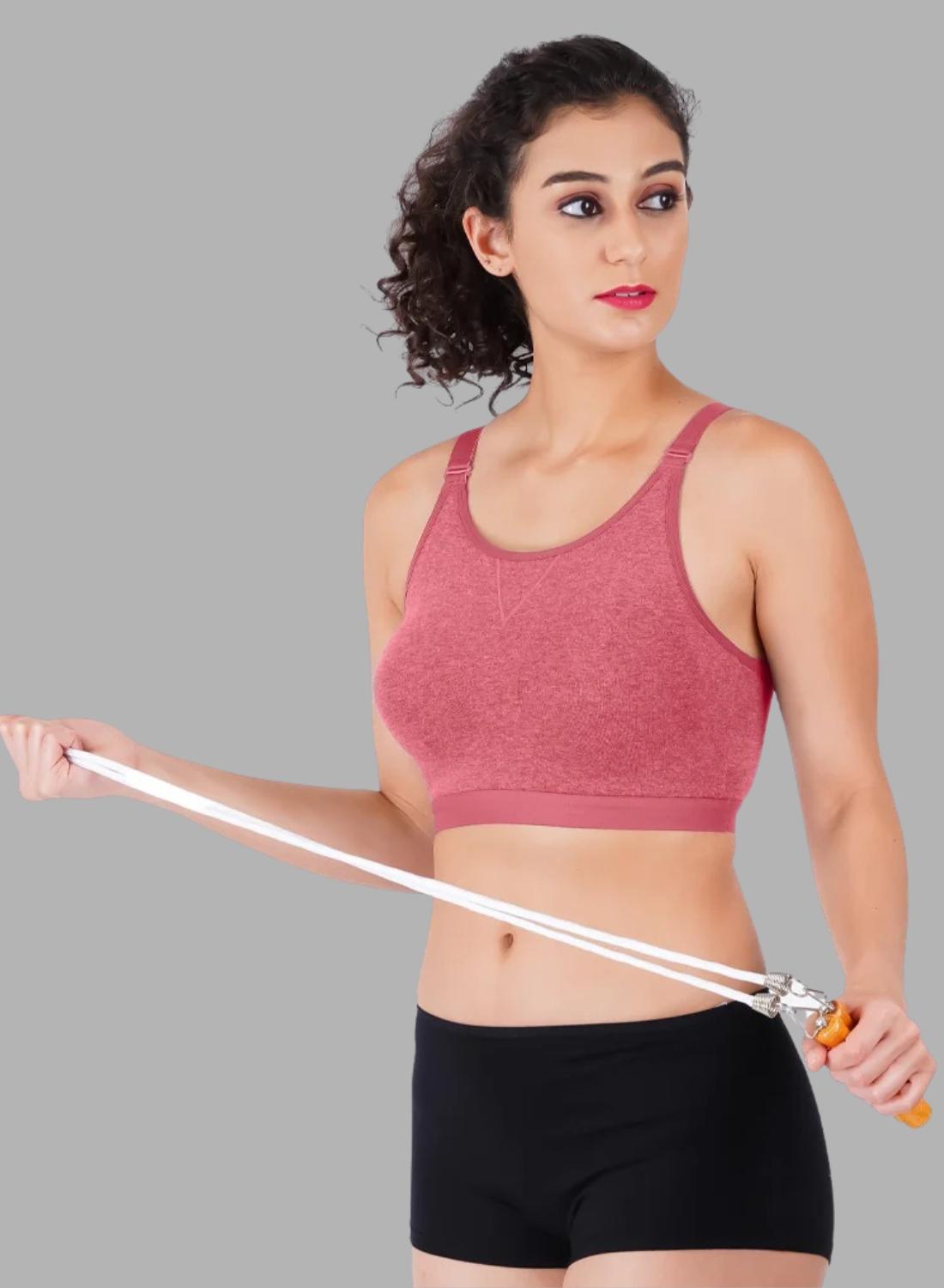 Faso Women's Cotton Sports Bra With Strap