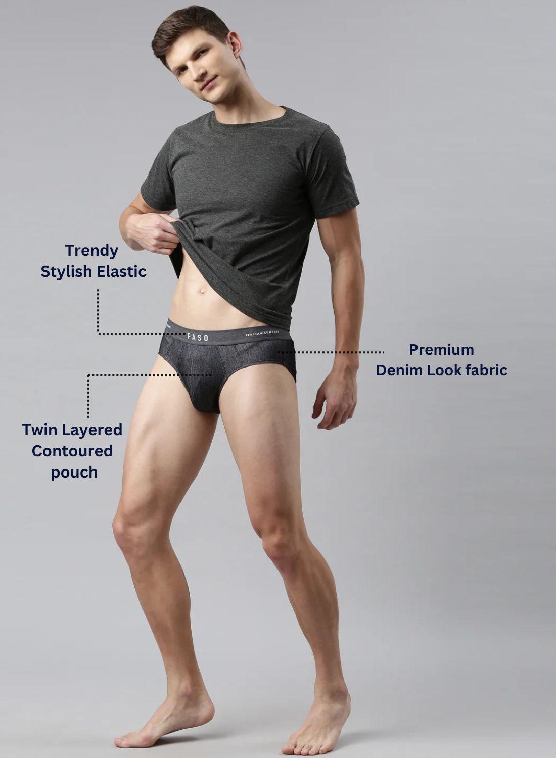 Faso Men's Cotton Denim Look Brief
