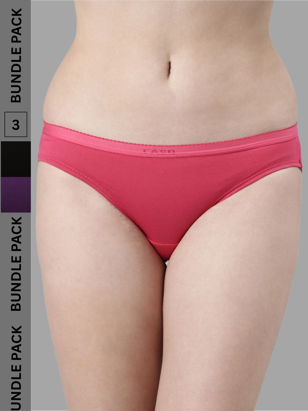Faso Women's Cotton Outer Elastic Bikini (Pack of 3)