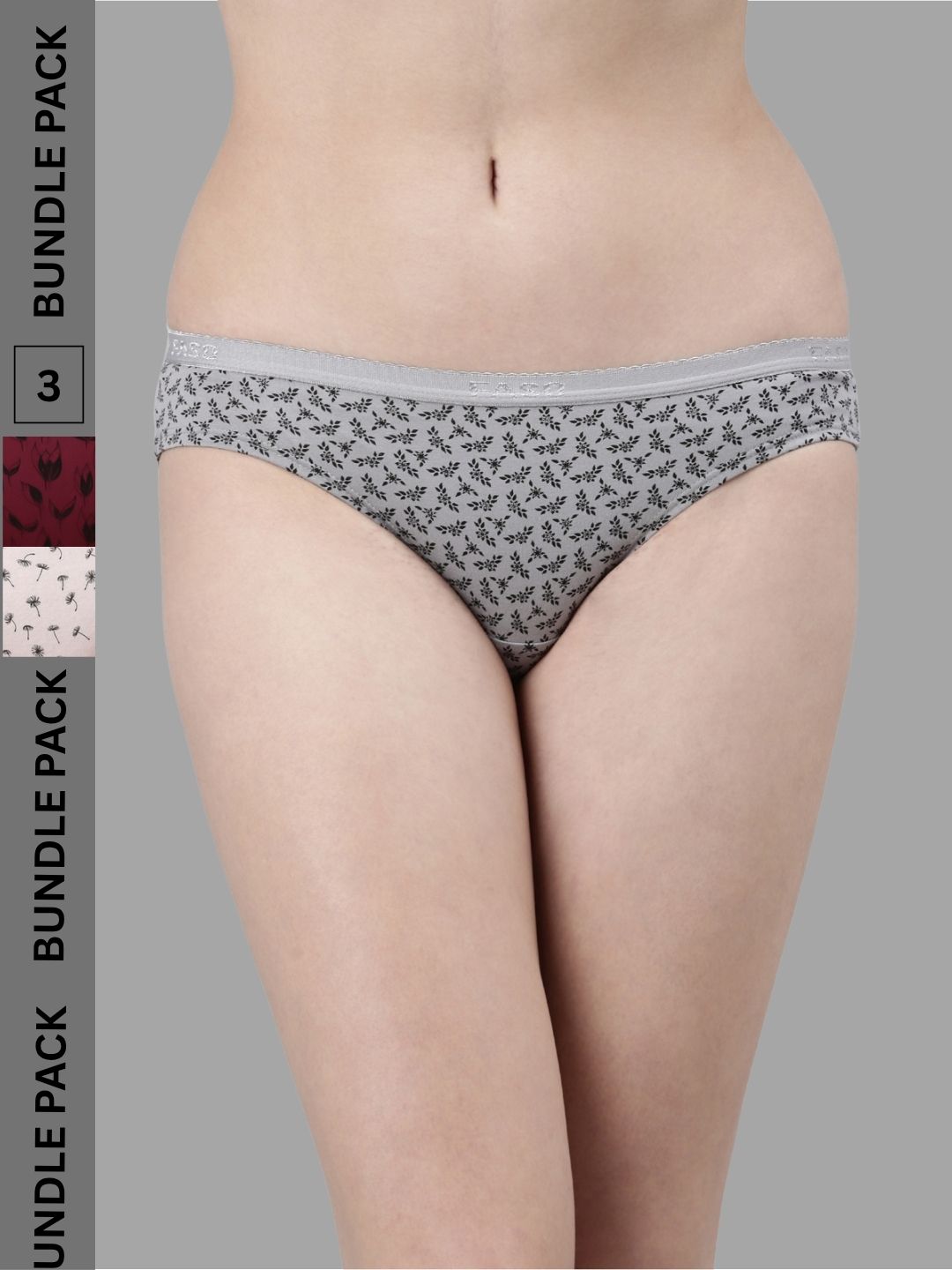 Faso Women's Cotton Outer Elastic Bikini (Pack of 3)