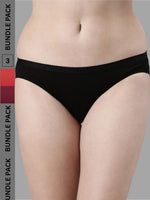 Faso Women's Cotton Outer Elastic Bikini (Pack of 3)