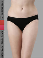 Faso Women's Cotton Outer Elastic Bikini (Pack of 3)