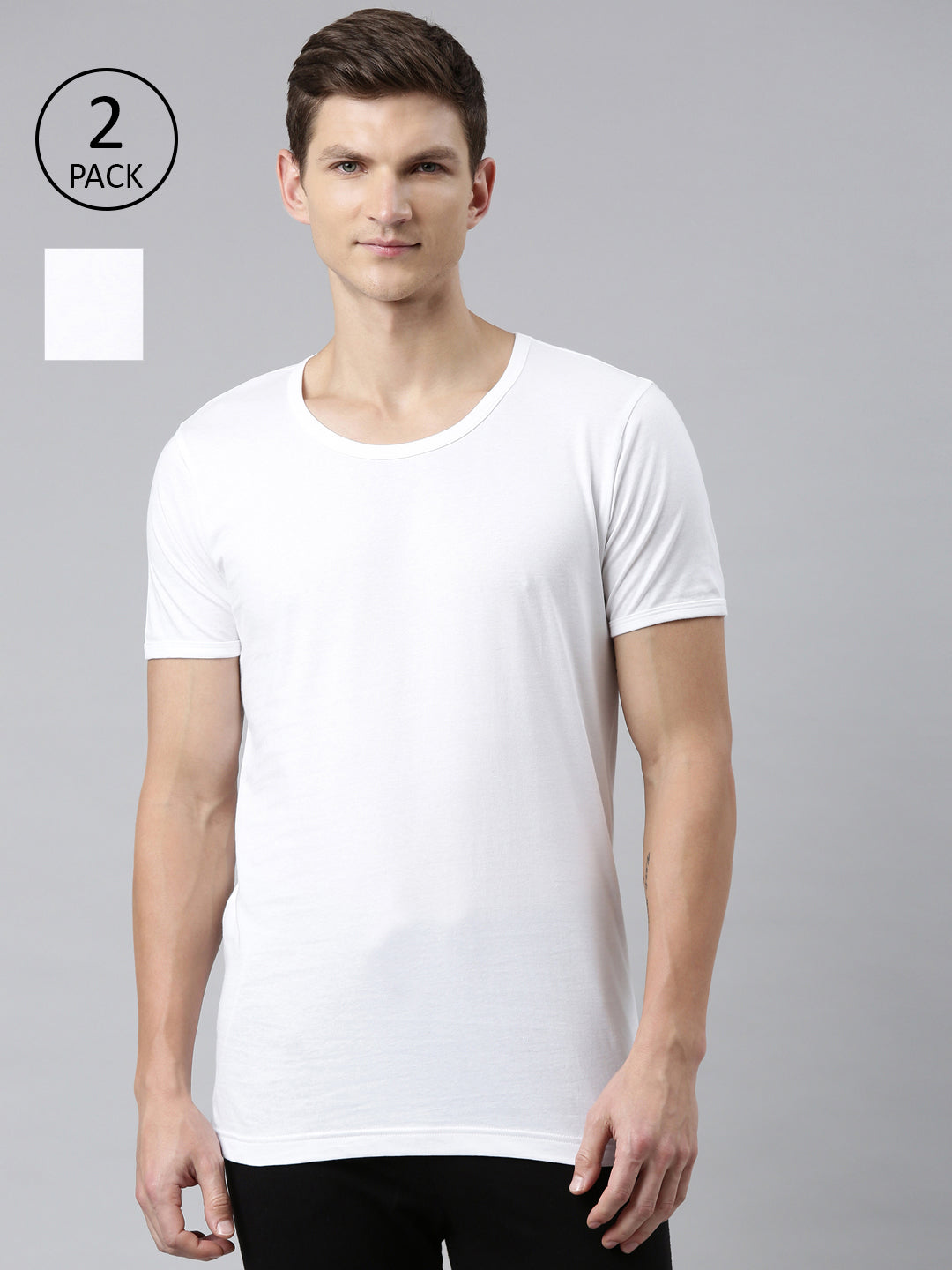 Faso Men's White Cotton RNS Vest (Pack of 2)