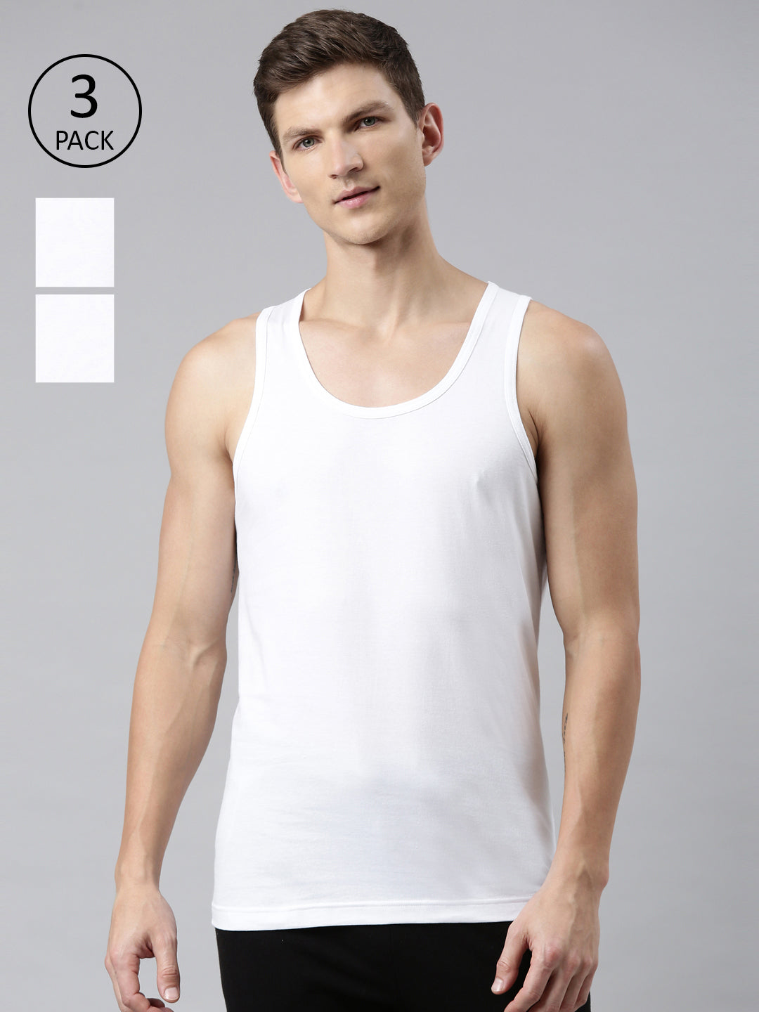 FASO Men’s White Cotton Vest (Pack of 3)