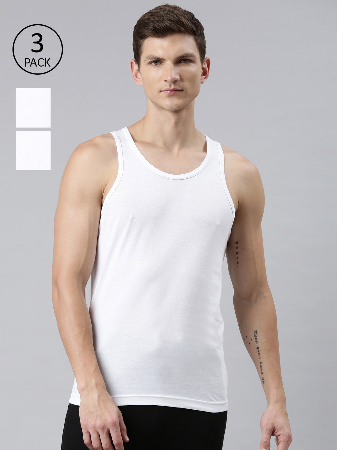 Faso Men's White Cotton Vest (Pack of 3)