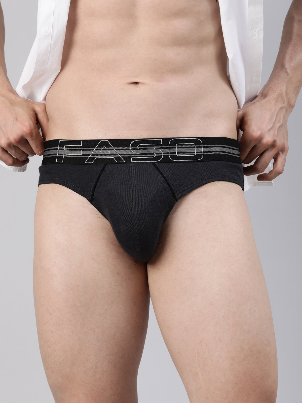 Faso Men's Cotton Contrast Rib Piping Brief (Pack of 2)