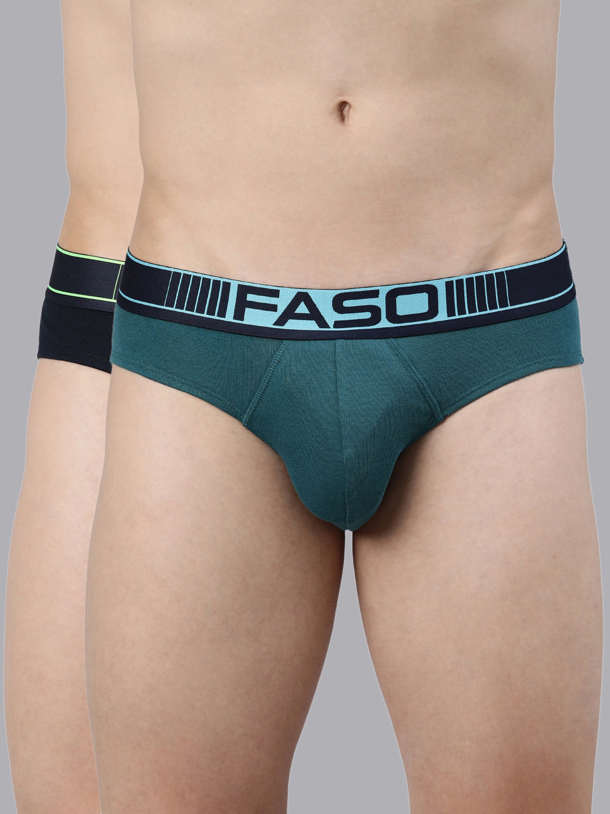 Faso Men's Cotton Neon Outer Elastic Brief (Pack of 2)