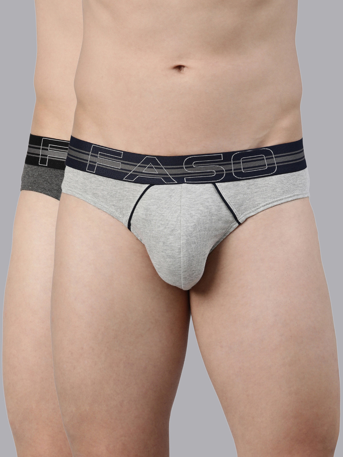 Faso Men's Cotton Contrast Rib Piping Brief (Pack of 2)