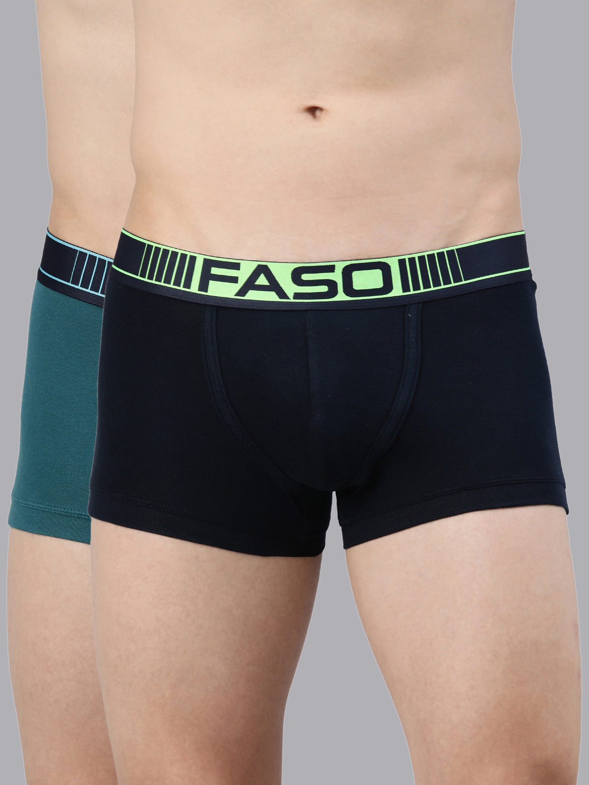 Faso Men's Cotton Neon Outer Elastic Trunk (Pack of 2)