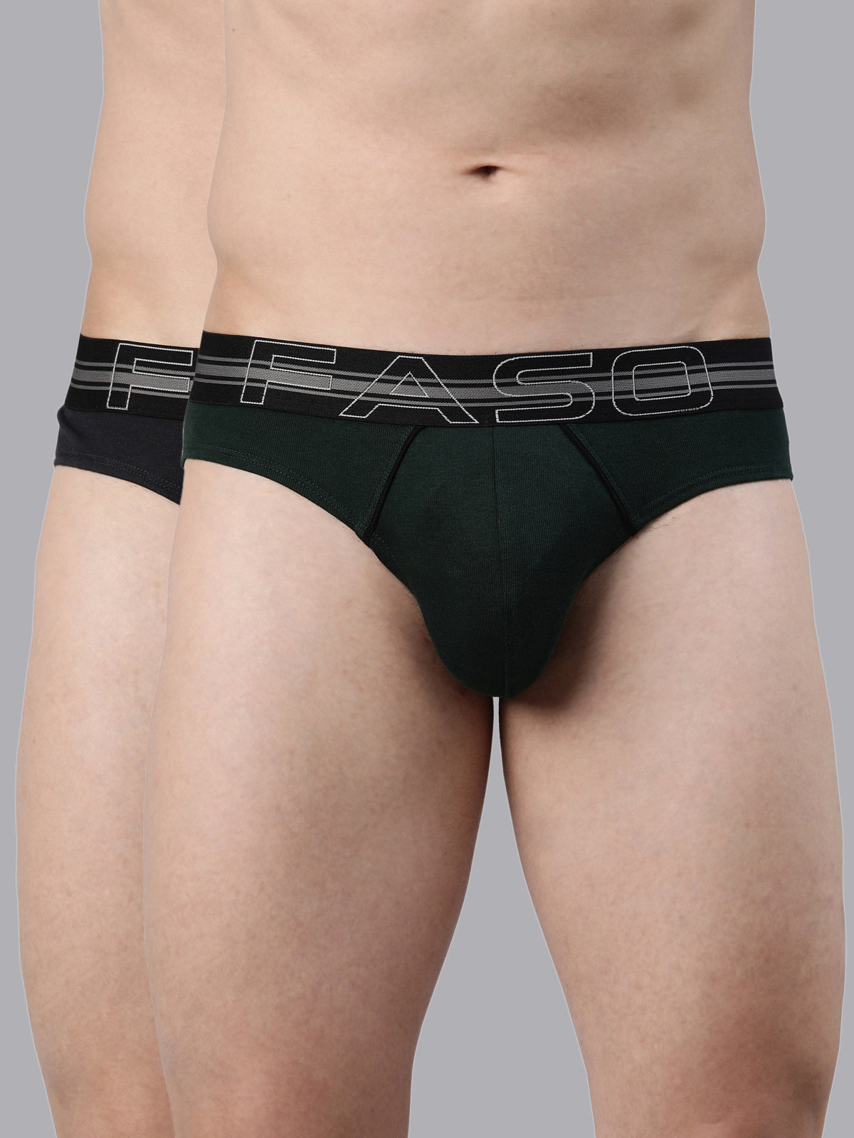 Faso Men's Cotton Contrast Rib Piping Brief (Pack of 2)