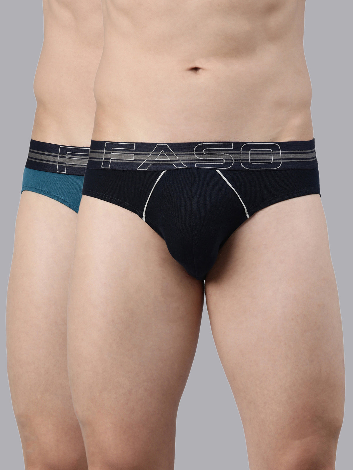 Faso Men's Cotton Contrast Rib Piping Brief (Pack of 2)