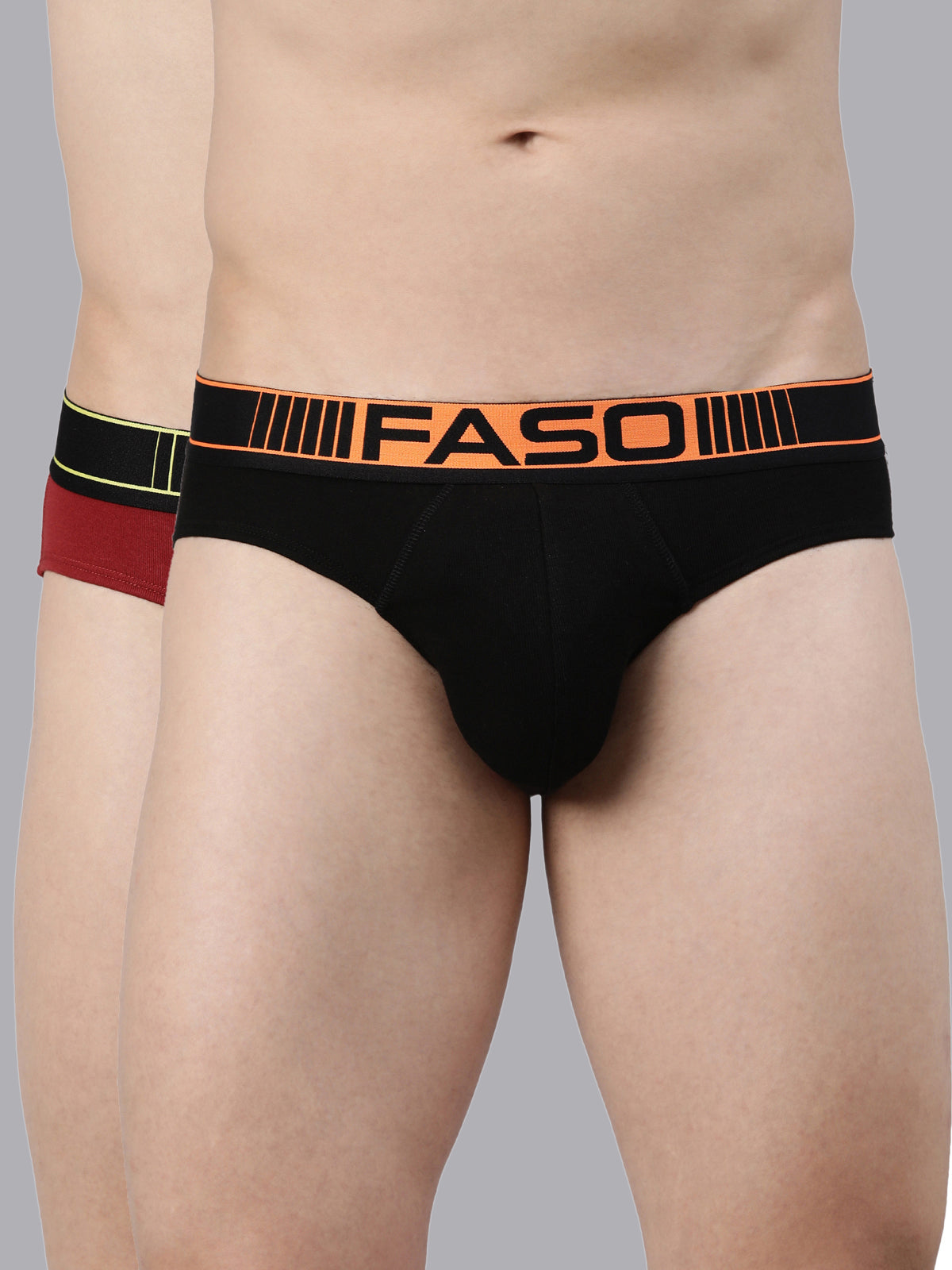 Faso Men's Cotton Neon Outer Elastic Brief (Pack of 2)