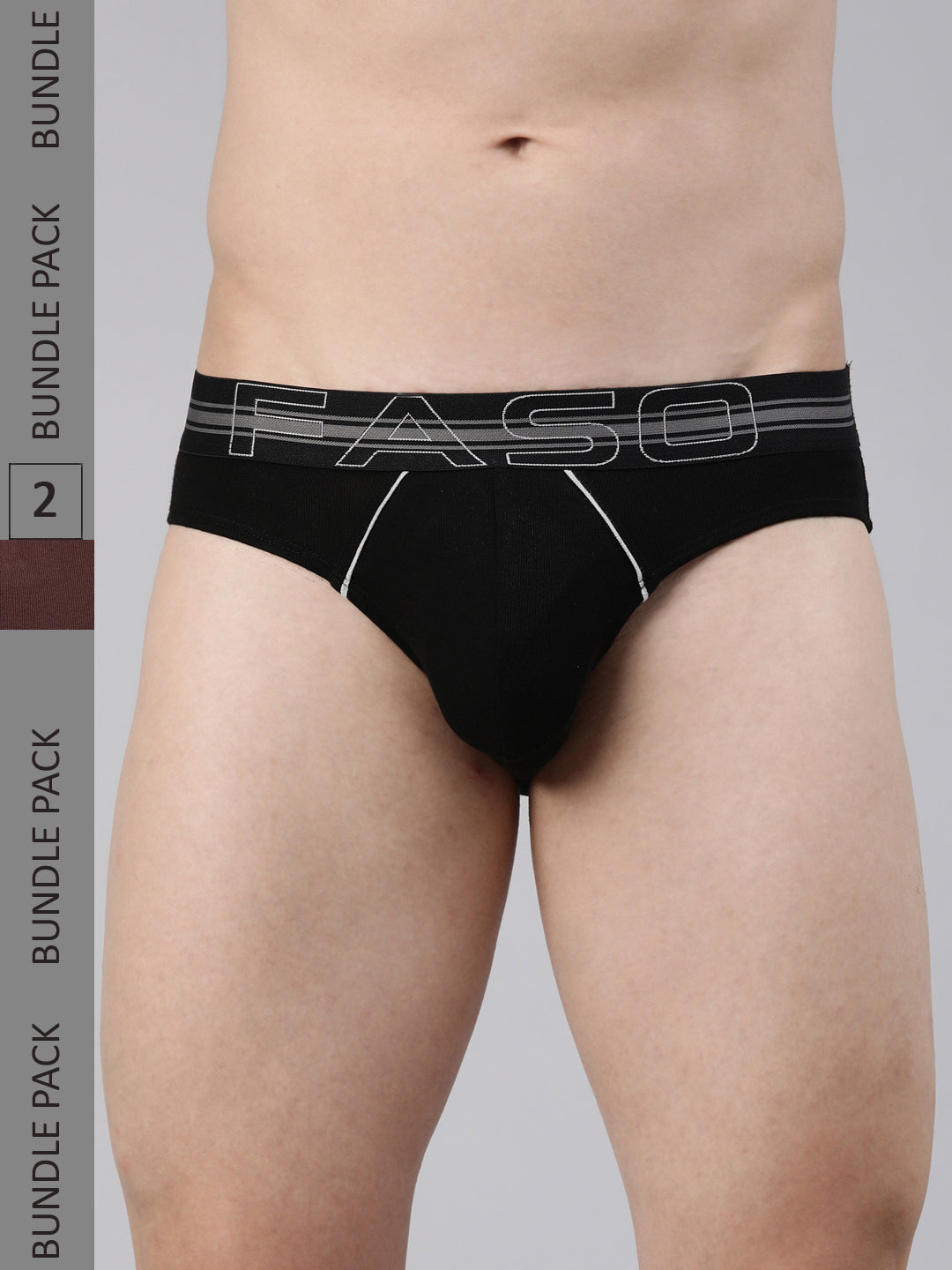 Faso Men's Cotton Contrast Rib Piping Brief (Pack of 2)