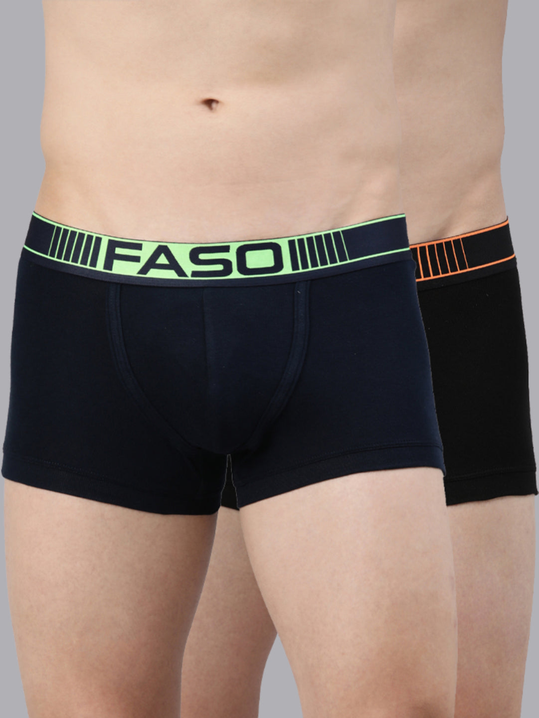 Faso Men's Cotton Neon Outer Elastic Trunk (Pack of 2)