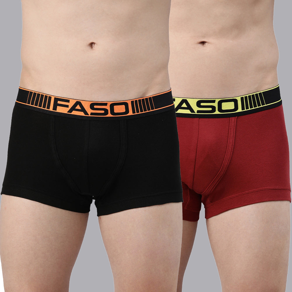 Faso Men's Cotton Neon Outer Elastic Trunk (Pack of 2)