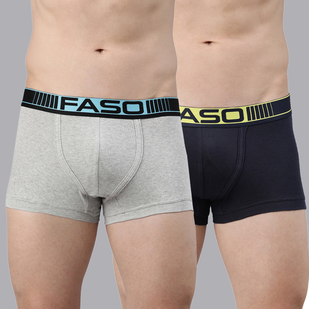 Faso Men's Cotton Neon Outer Elastic Trunk (Pack of 2)
