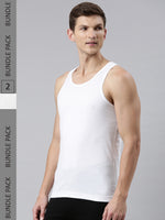 Faso Men's White Cotton Fine Comfort Vest (Pack of 2)