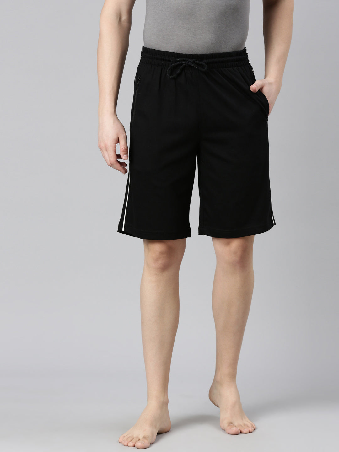 Faso Men's Cotton Side Seam Piping Bermuda Shorts