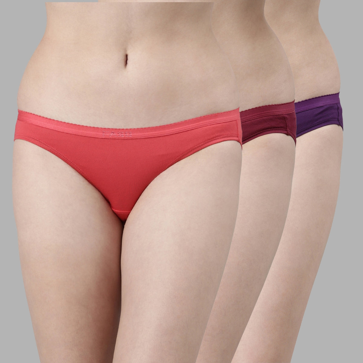 Faso Women's Cotton Outer Elastic Bikini (Pack of 3)