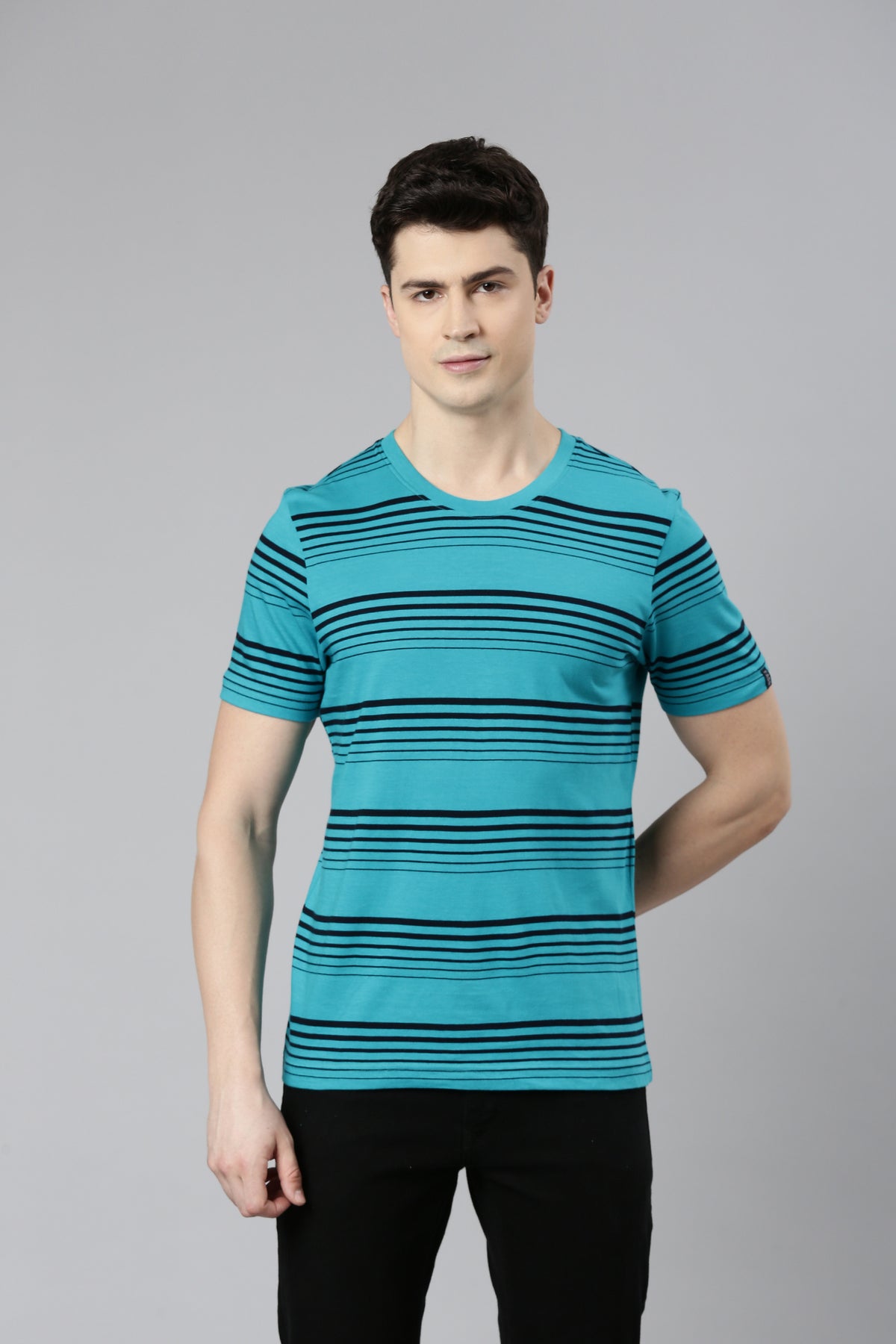 FASO Men’s Gradient Stripes Yarn Dyed Cotton T-Shirt