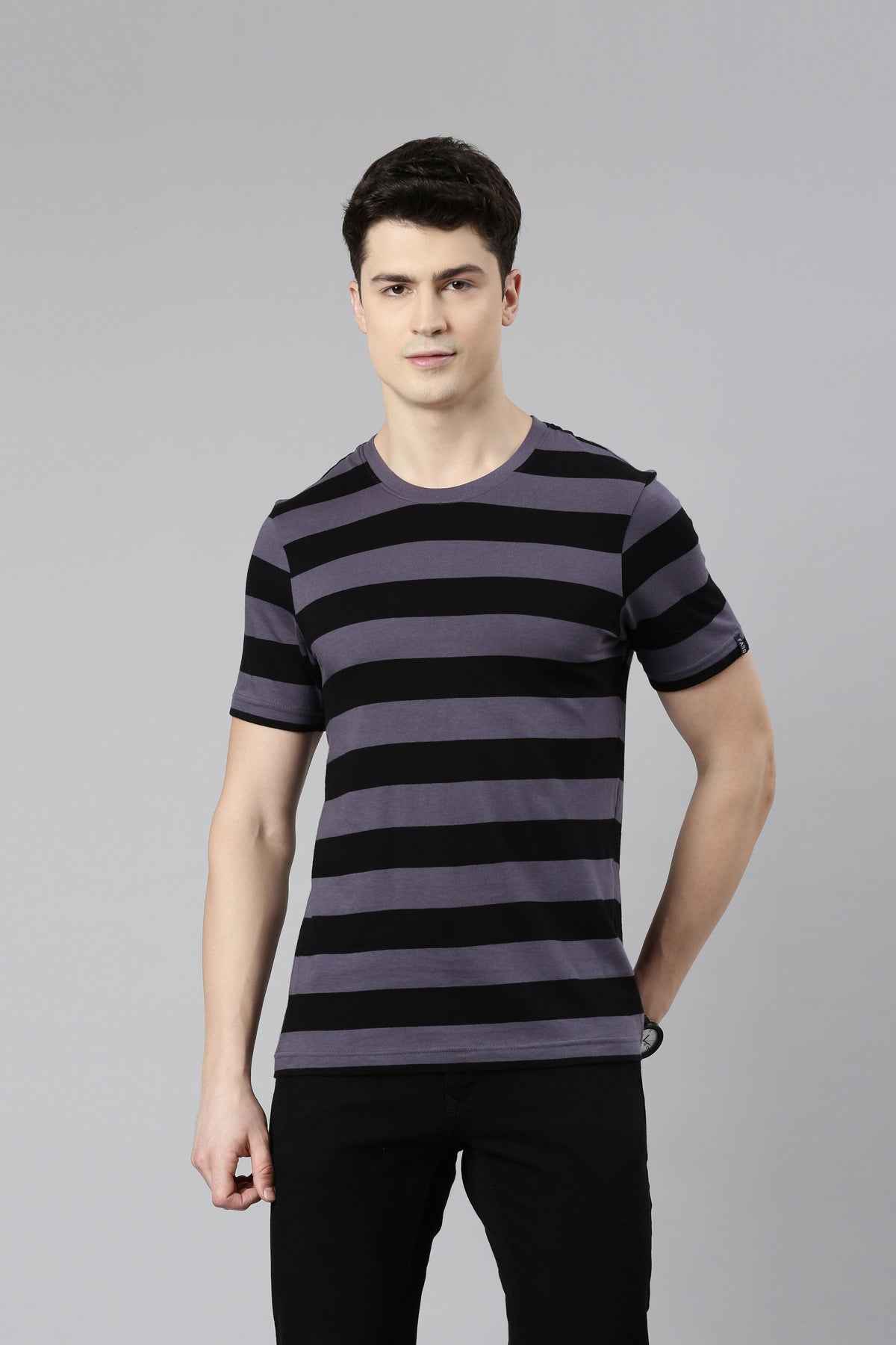 FASO Men’s Yarn Dyed Big Stripe Casual Cotton T-Shirt