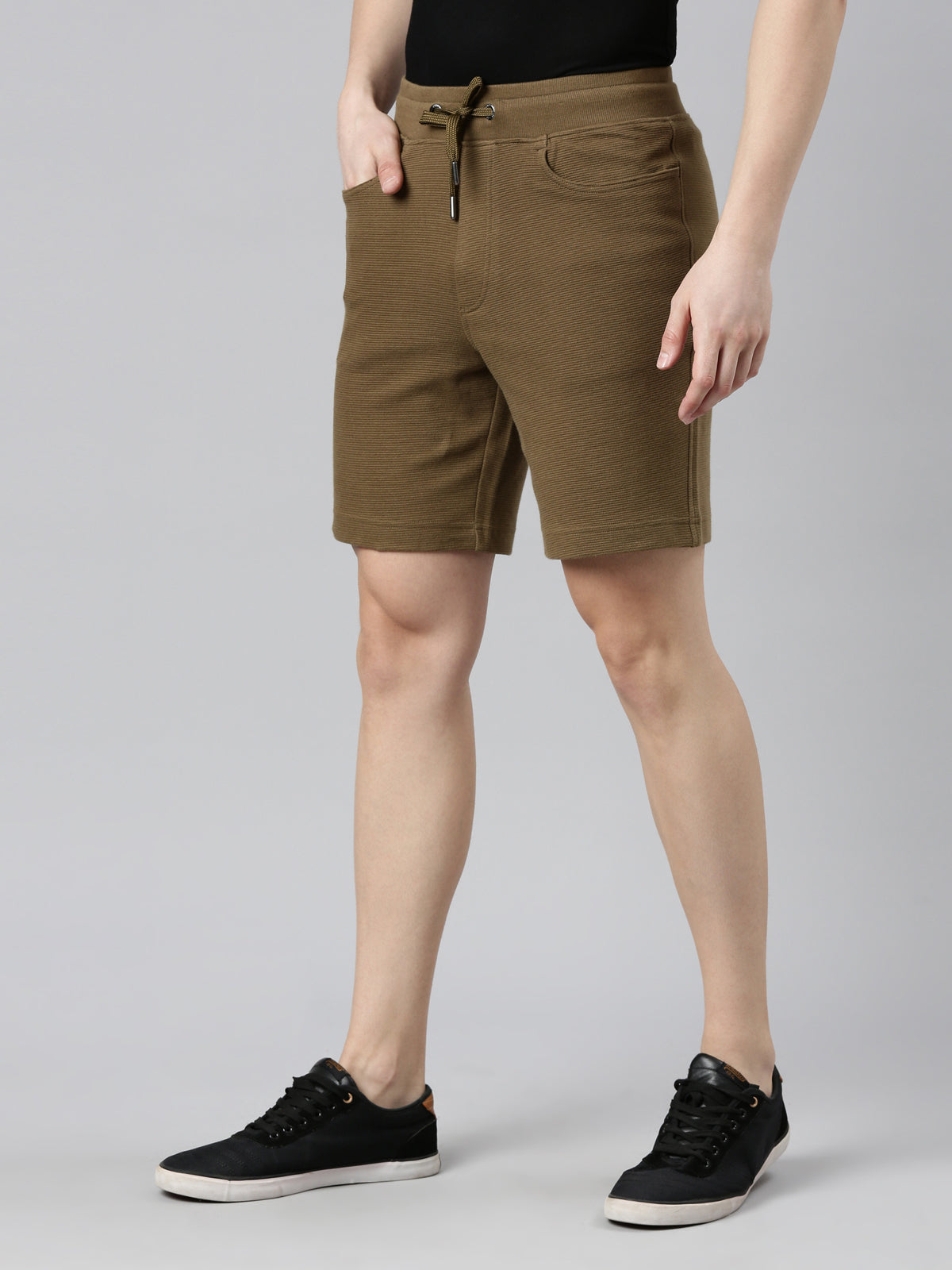 FASO Men’s Cotton Track Shorts with Denim Pocket