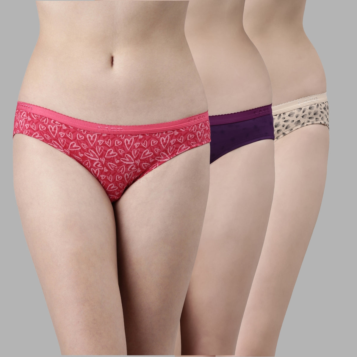 Faso Women's Cotton Outer Elastic Bikini (Pack of 3)
