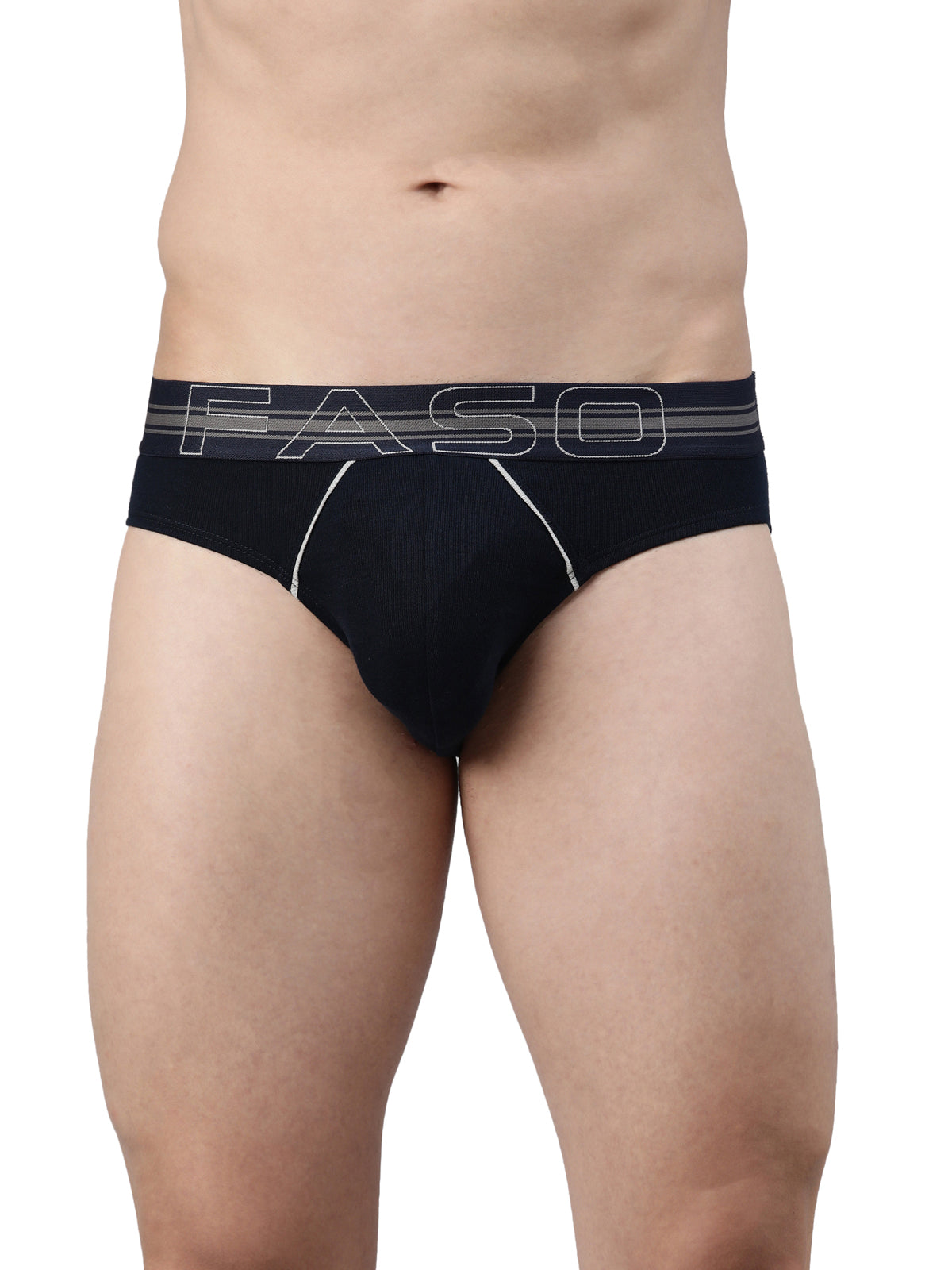 Faso Men's Cotton Contrast Rib Piping Brief (Pack of 2)