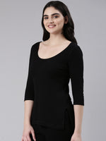 Faso Women's Cotton Blended 3/4 Sleeve Top