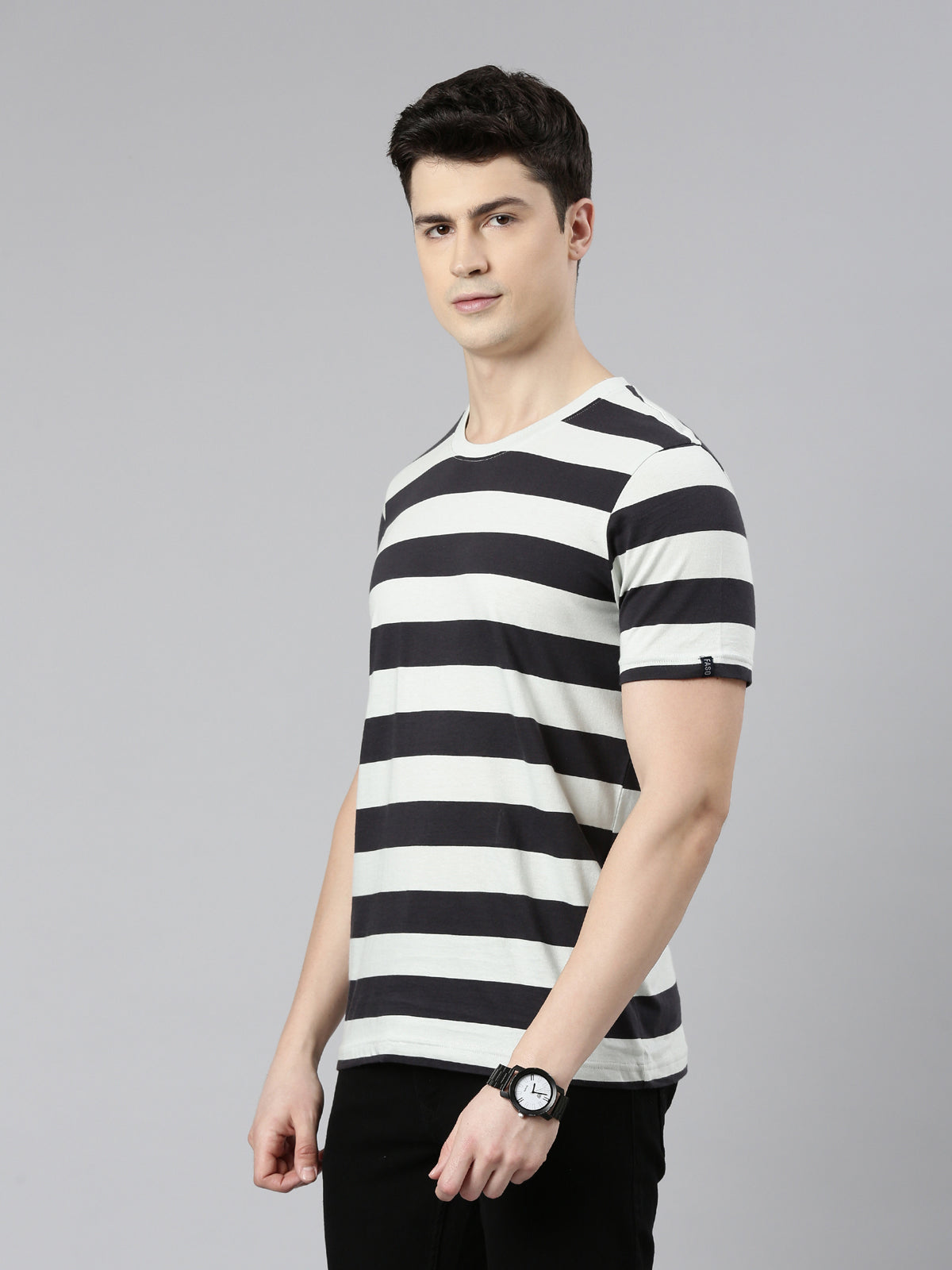 FASO Men’s Yarn Dyed Big Stripe Casual Cotton T-Shirt