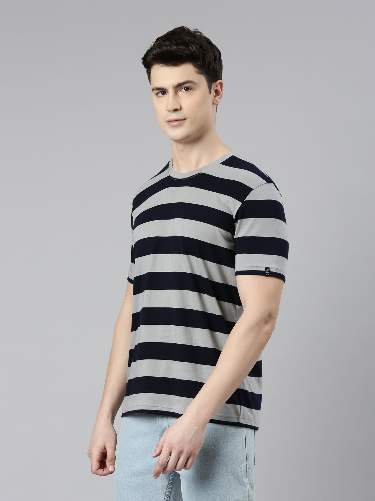 FASO Men’s Yarn Dyed Big Stripe Casual Cotton T-Shirt