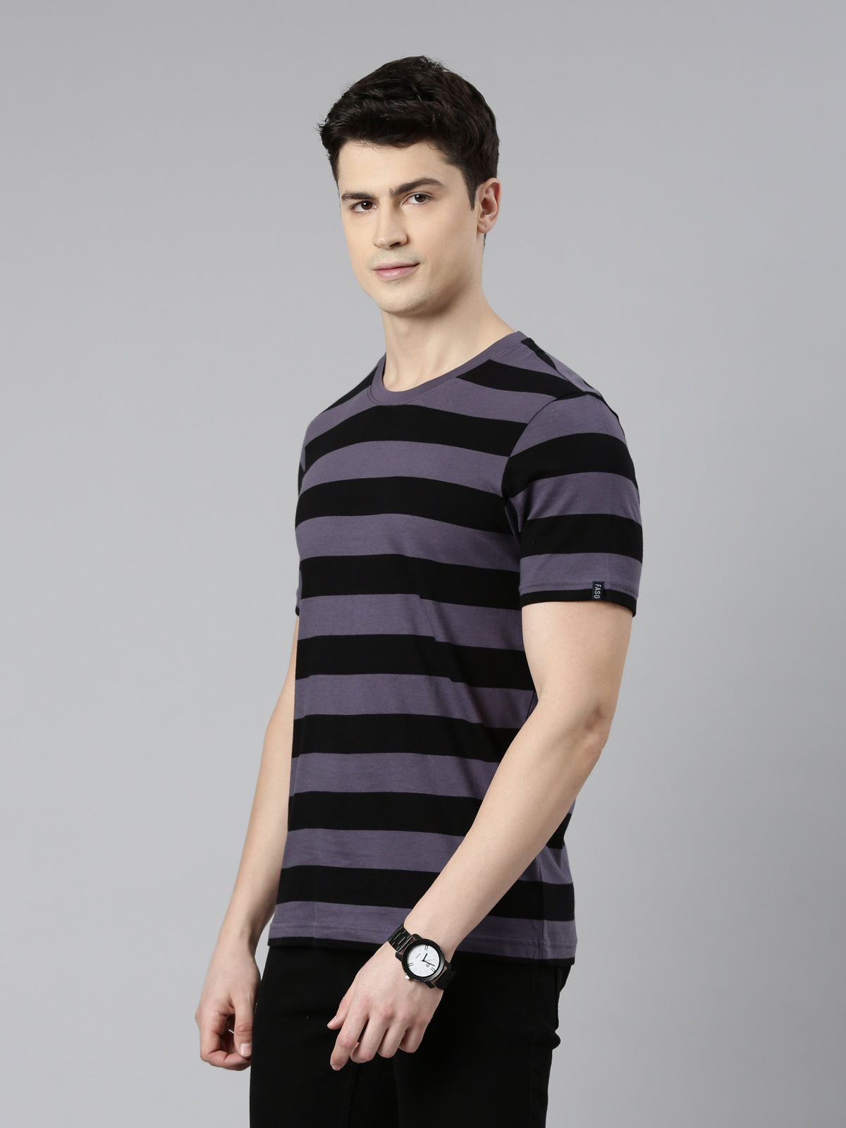 FASO Men’s Yarn Dyed Big Stripe Casual Cotton T-Shirt