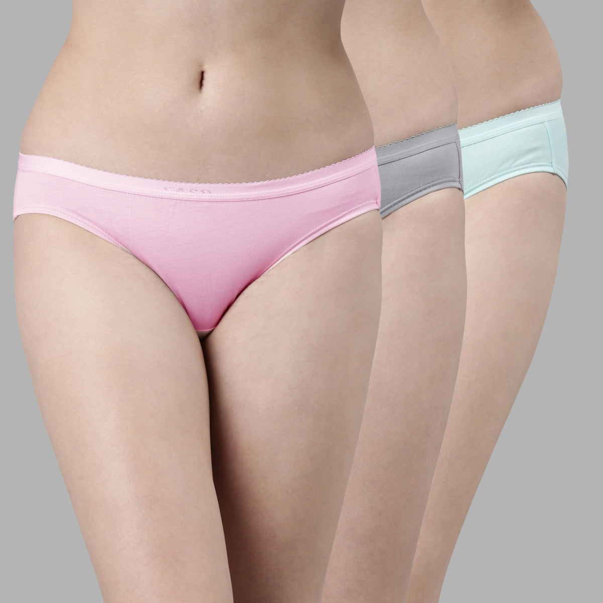 Faso Women's Cotton Outer Elastic Bikini (Pack of 3)
