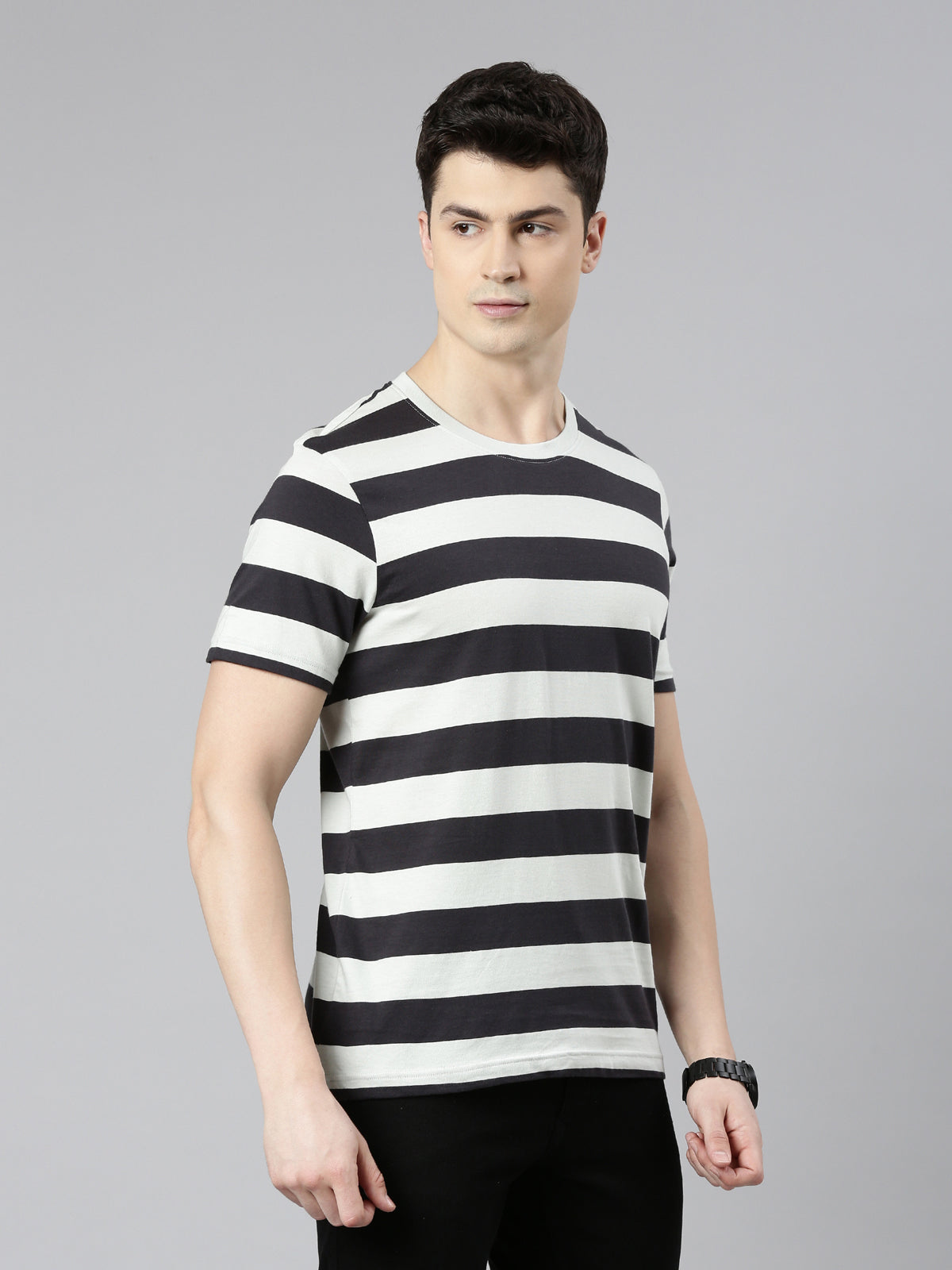 FASO Men’s Yarn Dyed Big Stripe Casual Cotton T-Shirt