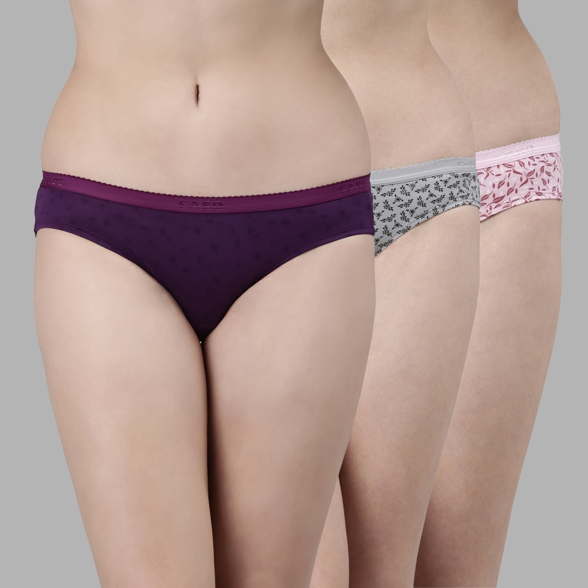 Faso Women's Cotton Outer Elastic Bikini (Pack of 3)