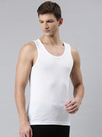 Faso Men's White Design Cotton Vest (Pack of 2)