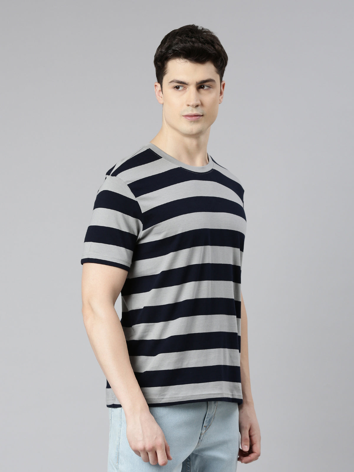 FASO Men’s Yarn Dyed Big Stripe Casual Cotton T-Shirt
