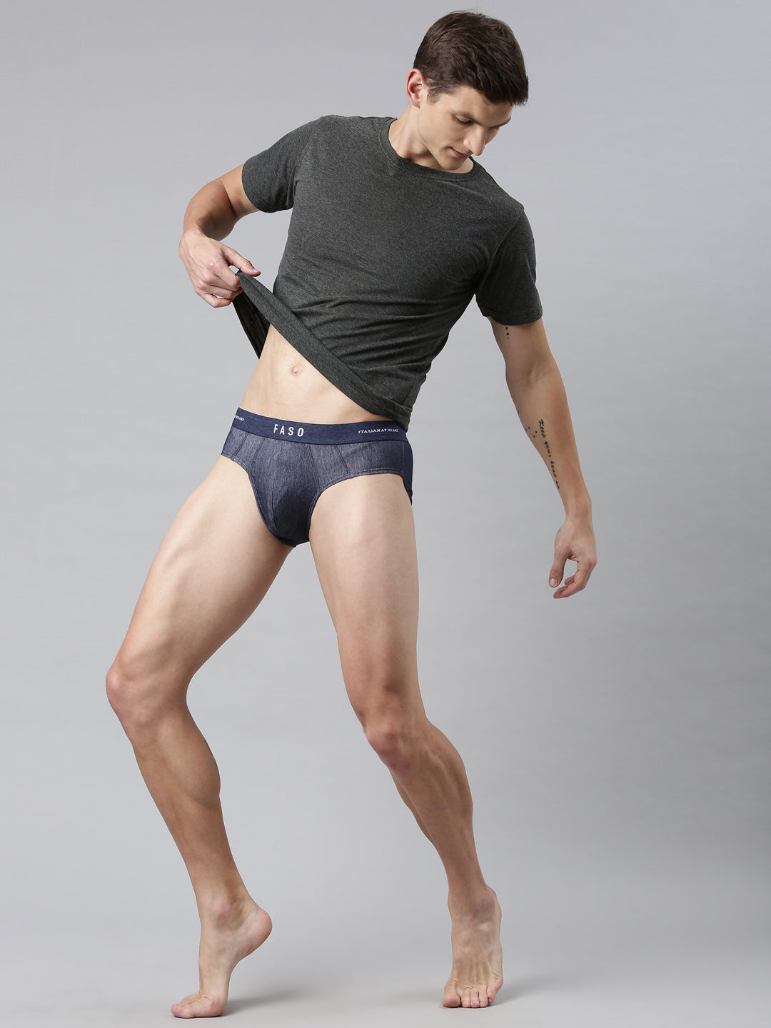 Faso Men's Cotton Denim Look Brief