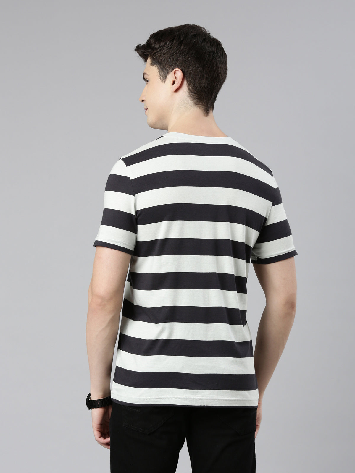 FASO Men’s Yarn Dyed Big Stripe Casual Cotton T-Shirt