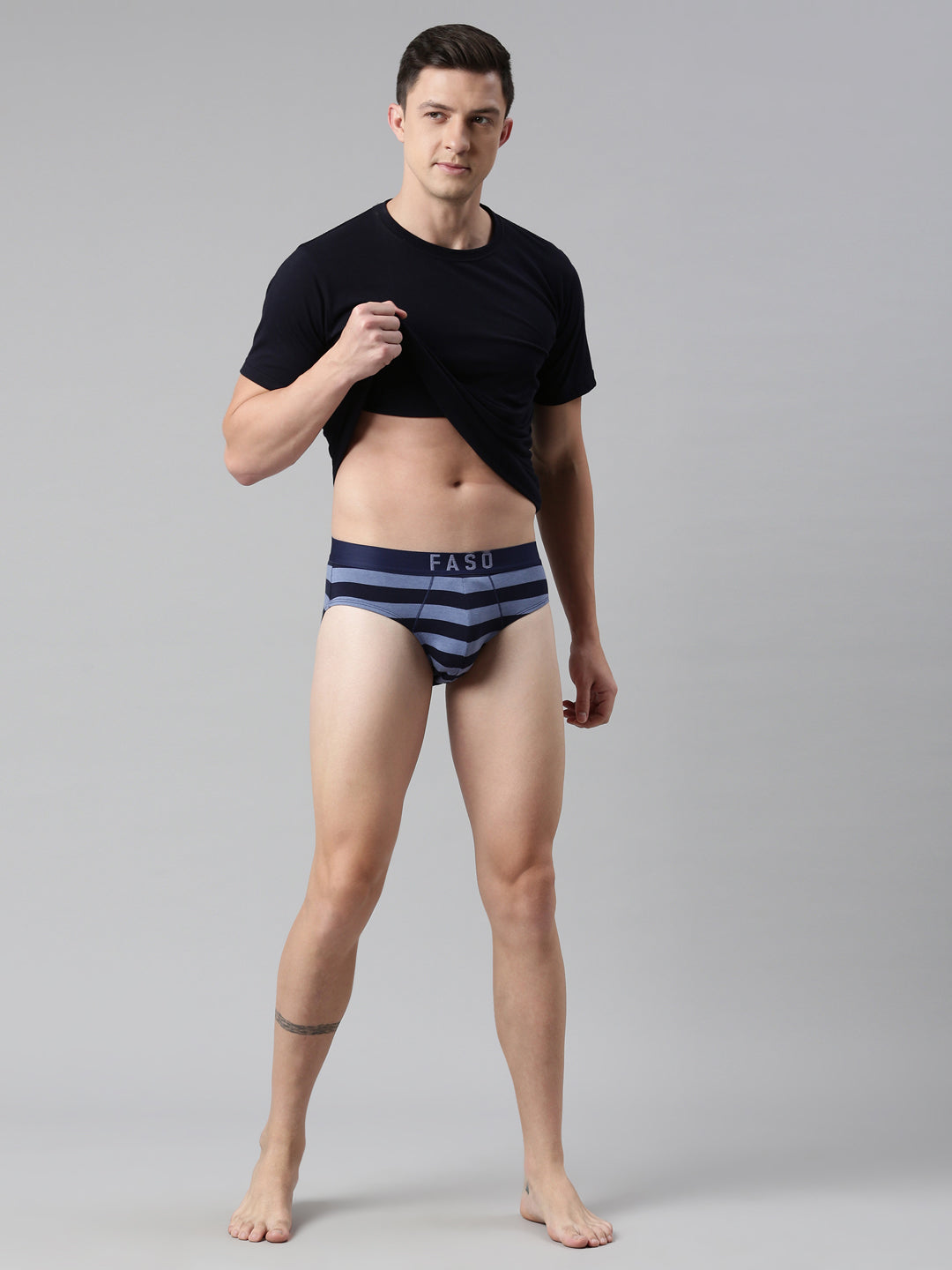 Faso Men's Cotton Yarn Dyed Striped Brief