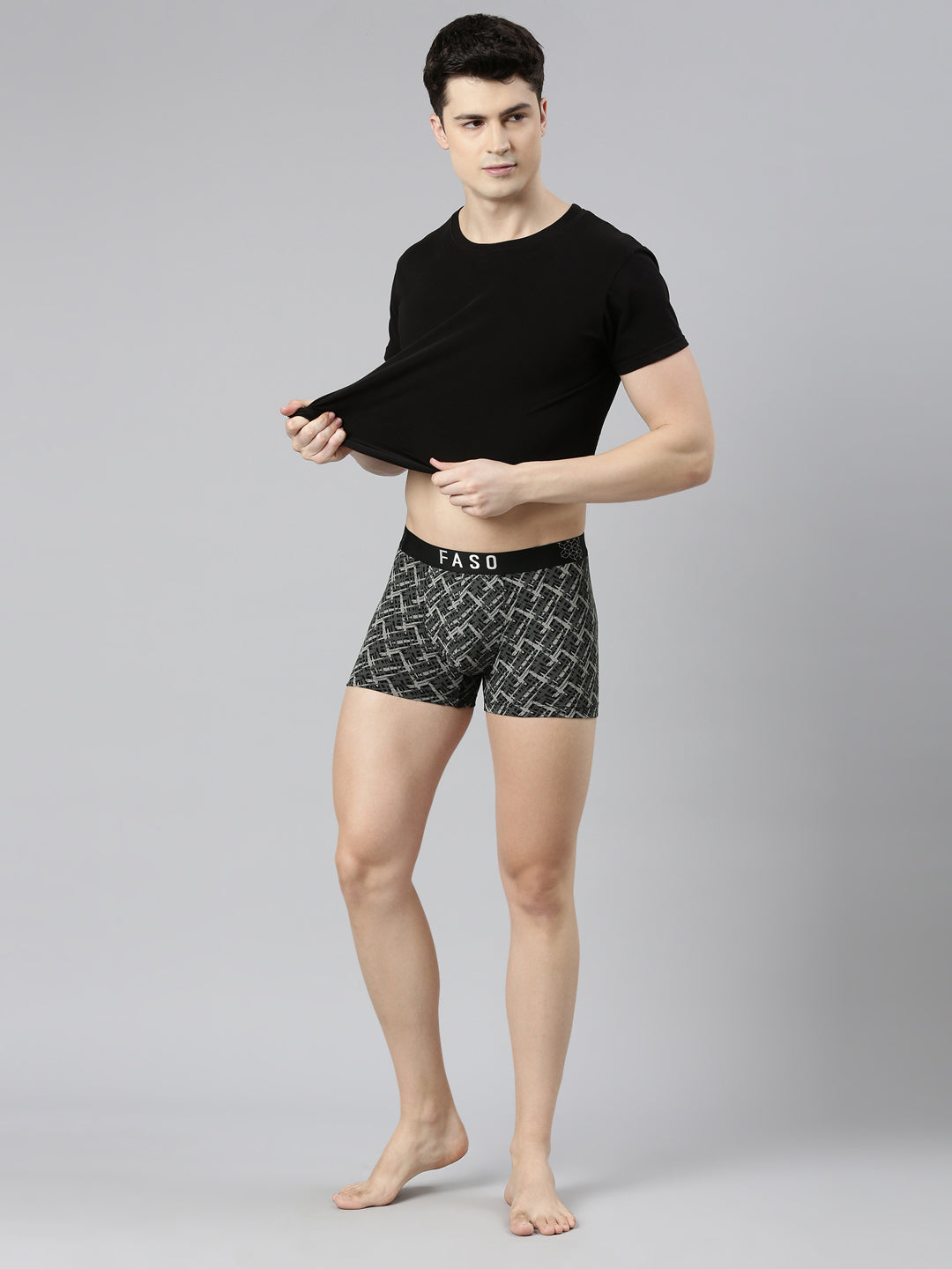 Faso Men's Cotton Stretch All Over Print Trunks