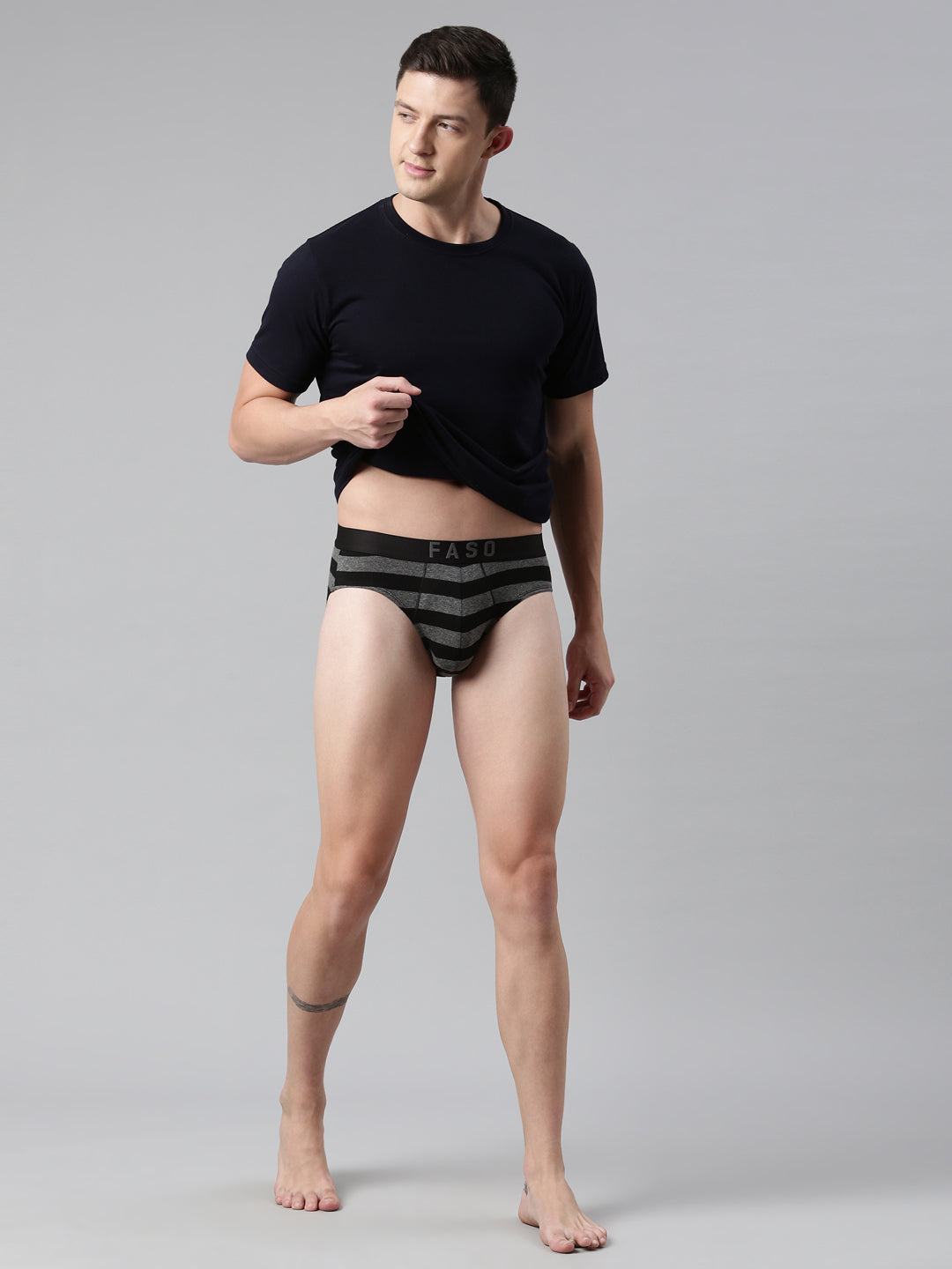 Faso Men's Cotton Yarn Dyed Striped Brief
