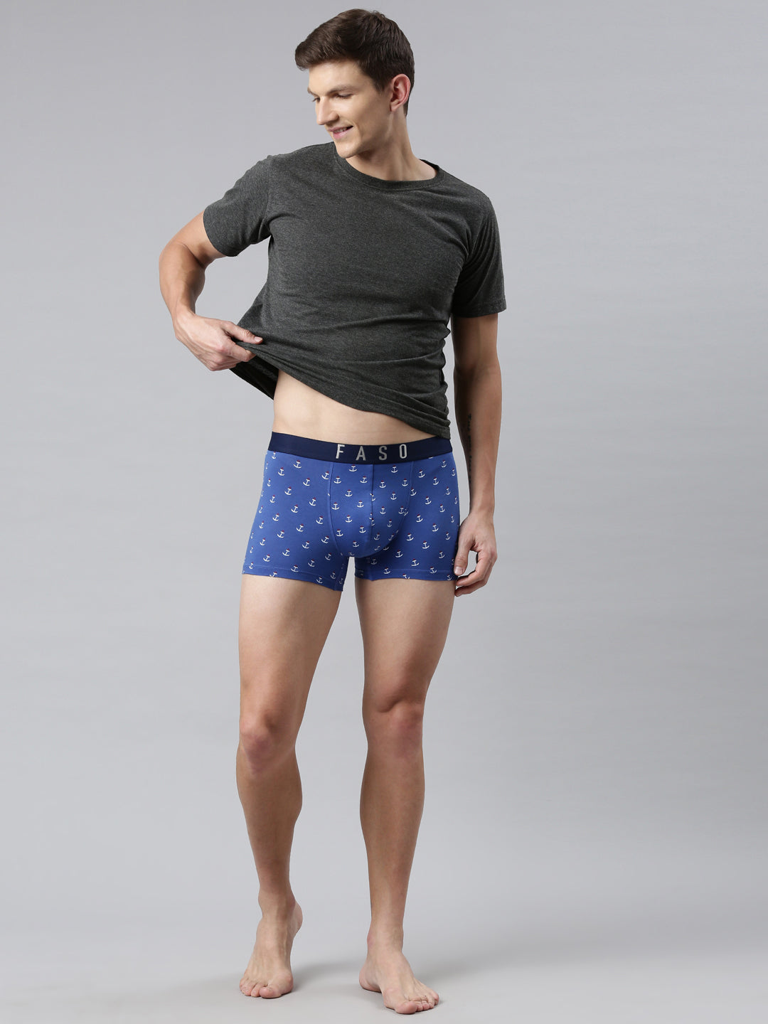 Faso Men's Cotton Stretch All Over Print Trunks