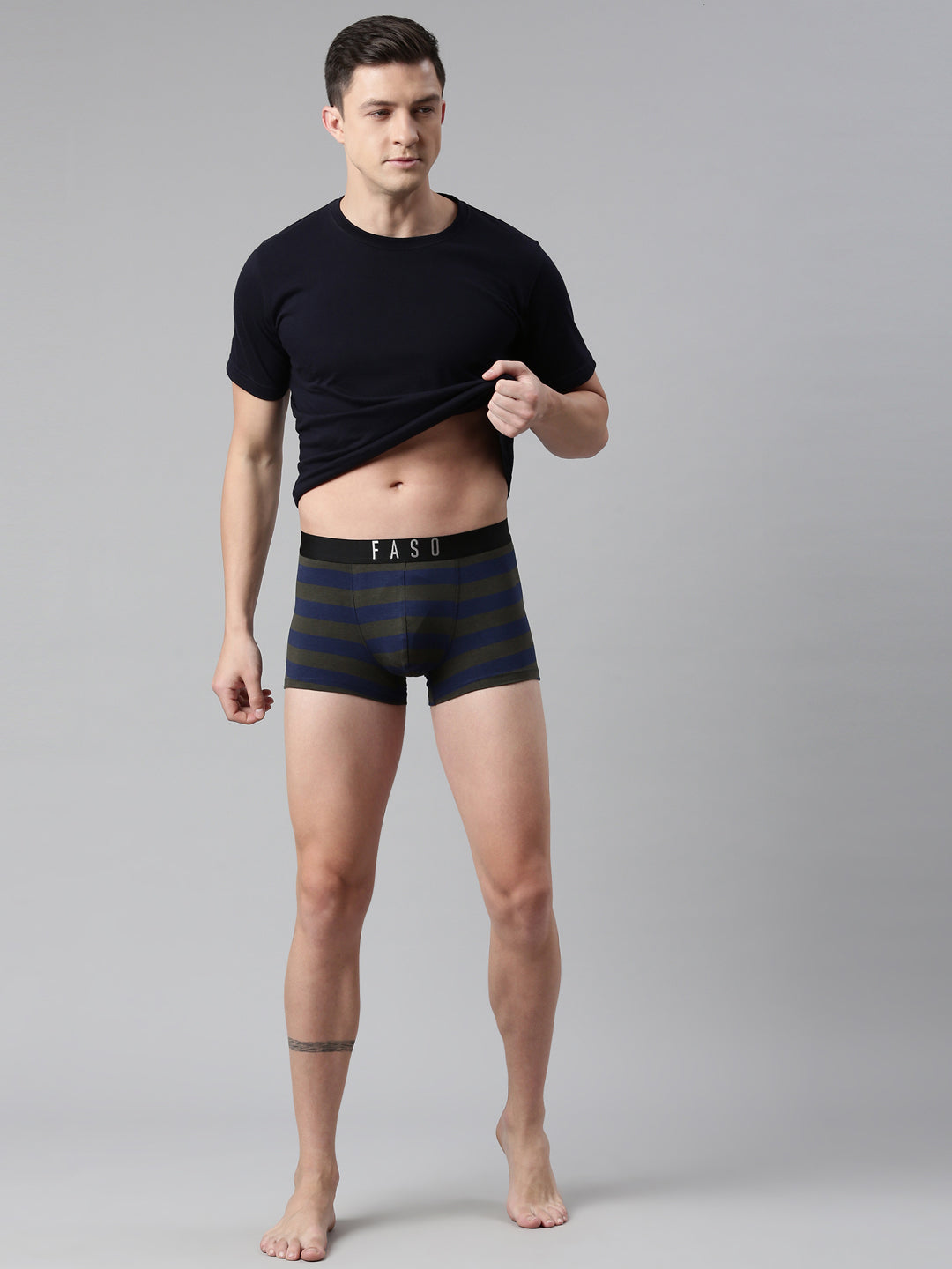 Faso Men's Cotton Yarn Dyed Striped Trunk