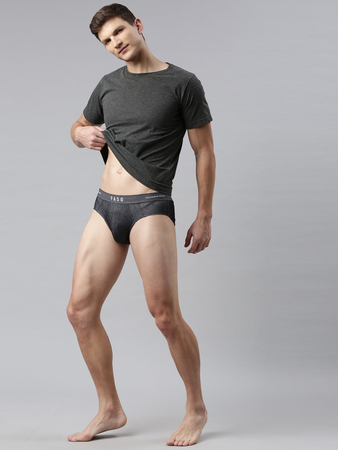 Faso Men's Cotton Denim Look Brief