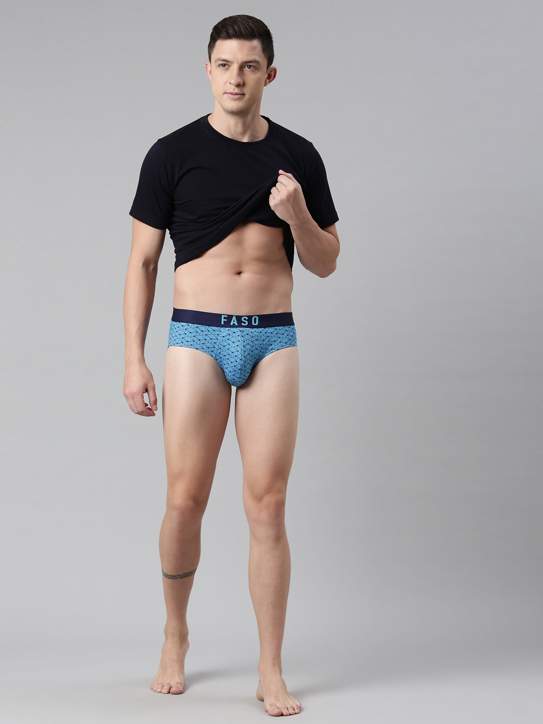 Faso Men's Cotton Outer Elastic All Over Print Brief