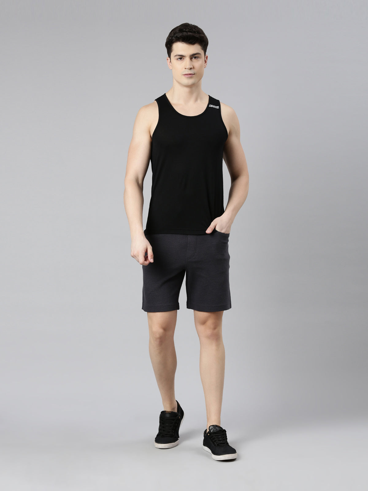 FASO Men’s Cotton Track Shorts with Denim Pocket